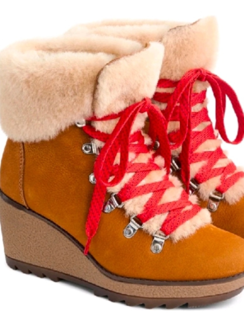 J. CREW Pecan Nubuck Nordic Wedge Winter Leather Booties - size 7